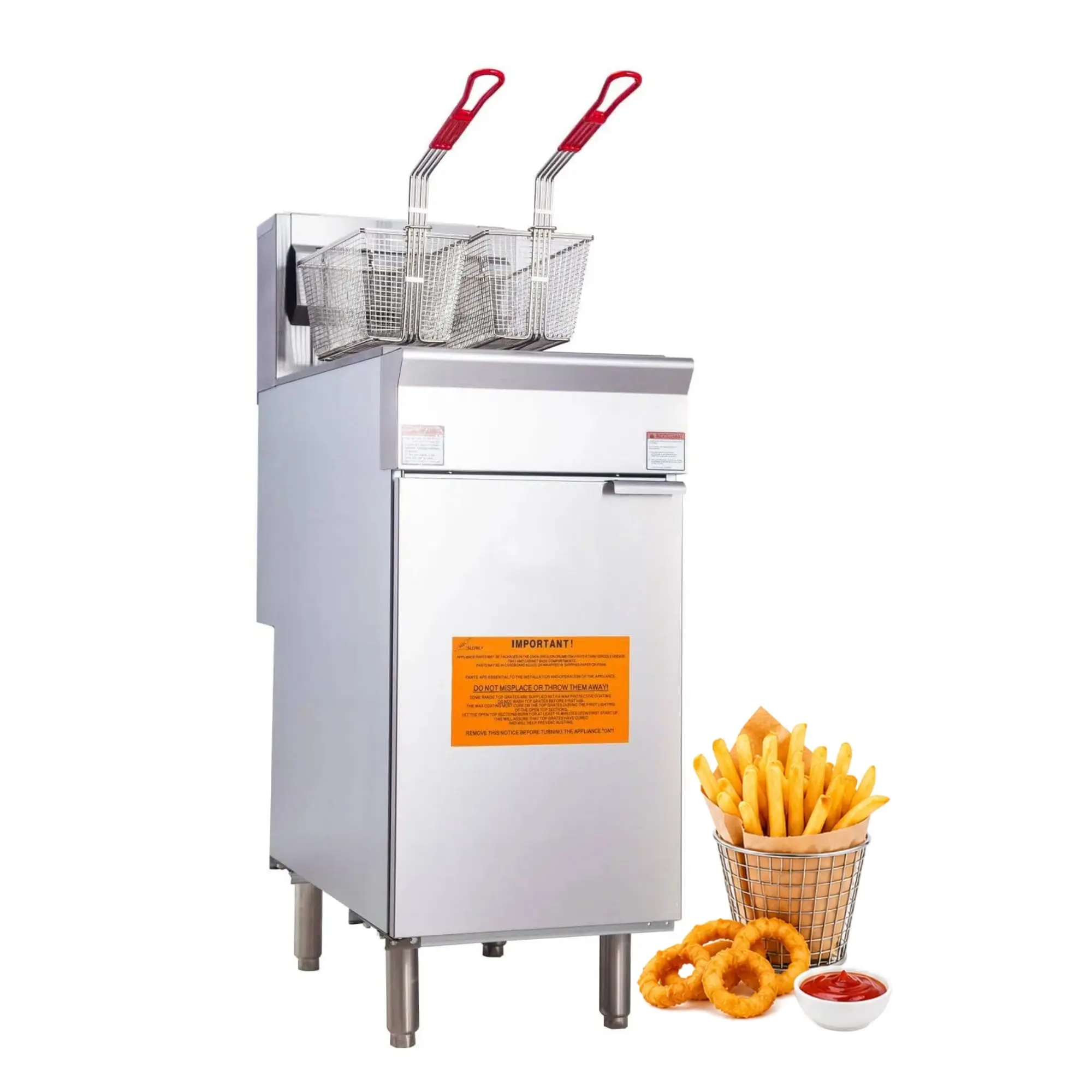 Hakka Commercial Stainless Steel LPG Gas Deep Fryer - 40-50 lb Capacity, 3 Burners, 90000 BTU, Adjustable, ETL Listed - Ideal for Restaurants, Food Trucks, Deep Frying, 40-50 Lbs