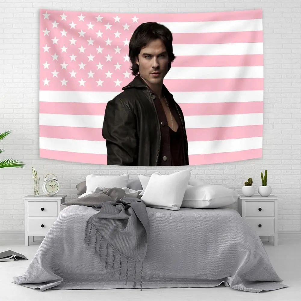 Ian Somerhalder Light Cotton-Linen American Flag Decorative Watercolour Tapestry (40x30in/102x76cm), Polyester-Blend Home Supplies for Bedroom & Outdoor Patio Decor, Home Decor Gift, Print