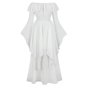 Renaissance Dress Women Costume White Polyester Pirate Peasant Medieval Costume for Women Basic Minimalist 6701-D1