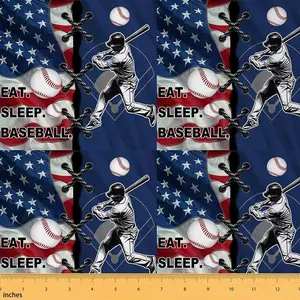 Baseball Waterproof Fabric,2 Yards,Baseball Sports Game Fabric by The Yard,Baseball Lover American Flag Upholstery Fabric,Baseball Ball Fabric