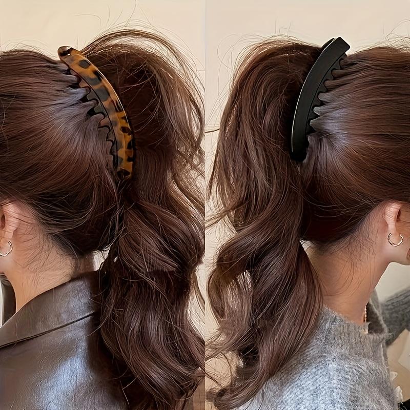 3pcs Set Large Hair Clips with Back Comb - Anti-Slip Vertical Banana Clips for Women's Ponytails, Volumizing Lift & Volume, Cross Glitter Decorated BB Belt Leopard Print - Heavy Duty Hair Clips for Braids, Buns, Updos