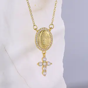 Women's 18 Karat Gold-Plated Copper Geometric Pendant Necklace with Zircon Inlay, Trendy Personalized INS-Style Gold Jewelry for Sports & Outdoor Use