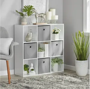 9-Cube Storage Unit White for Bins Books and Decorative Items Modern Organizer with Open and Closed Compartments