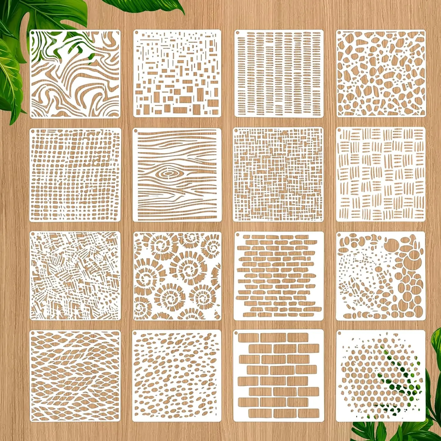 16 count  Stencils for Crafts  Wall Stencils for Painting, Texture Mixed Brick Stencil, Art Painting on  Wall Canvas Template for DIY Canvas Scrapbooking Card Making (6 X 6 Inch)