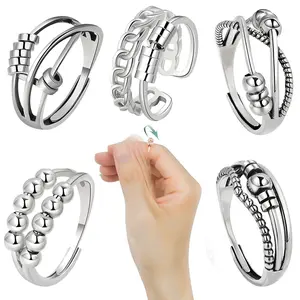 FASHION - SMJEL Anti Stress Anxiety Ring Fidget Spinner Rings Adjustable for Women Rotating Freely Spinning Accessories Jewelry Gifts