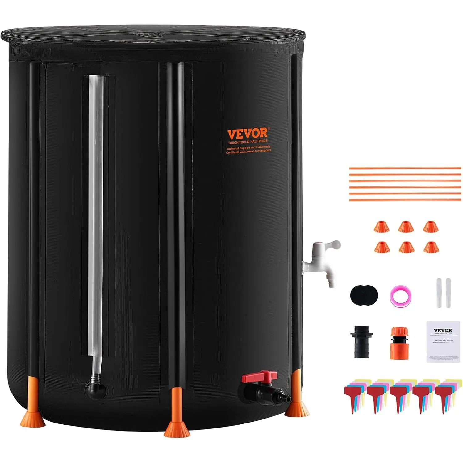 VEVOR Collapsible Rain Barrel, 53 Gallon/201 L Portable Rain Water Collection Barrel, PVC Rainwater Collection System with Spigots and Overflow Kit, Water Barrel for Garden Water Catcher