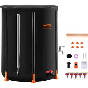 TikTokShopBlackFridayVEVOR Collapsible Rain Barrel, 53 Gallon/201 L Portable Rain Water Collection Barrel, PVC Rainwater Collection System with Spigots and Overflow Kit, Water Barrel for Garden Water Catcher