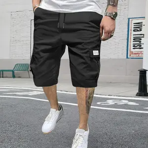 Men’s drawstring cargo shorts — loose-fit fashion shorts with pockets; men’s outdoor work pants suitable for outdoor activities, construction sites, hiking, and casual wear | Machine washable regular-fit cargo pants