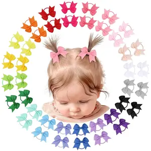 40PCS 2 Inches Baby Hair Ties, Toddler Hair Ties with Bows, Elastic Ponytail Holders Mini Small For Baby Girls Infants