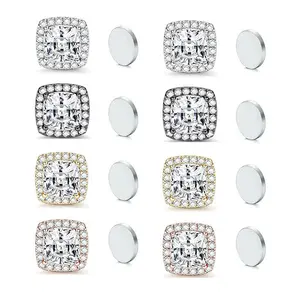 14K Real Gold Plated Magnetic Stud Earrings, Unisex No Piercing AAAAA+ Cubic Zirconia Hip Hop Earrings for Men and Women