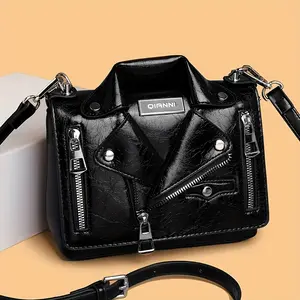 1pc Hip Hop Style Faux Leather Lapel Motorcycle Bag, Solid Color Fashion Jacket Shoulder Messenger Bag, Business Casual Waterproof Package Cover Type for Universal Fit