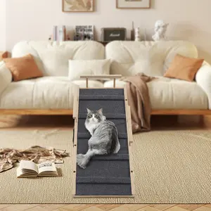 Vehicle Ramp/Adjustable Dog and Cat Ramp/Folding Portable Wooden Pet Ramp Pet Climbing Ladder-Oak Guardrail Model