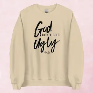 God Don't Like Ugly Graphic Crewneck Sweatshirt - 50% Cotton 50% Polyester Pre-Shrunk Classic Fit Air-Jet Spun Yarn Soft Feel