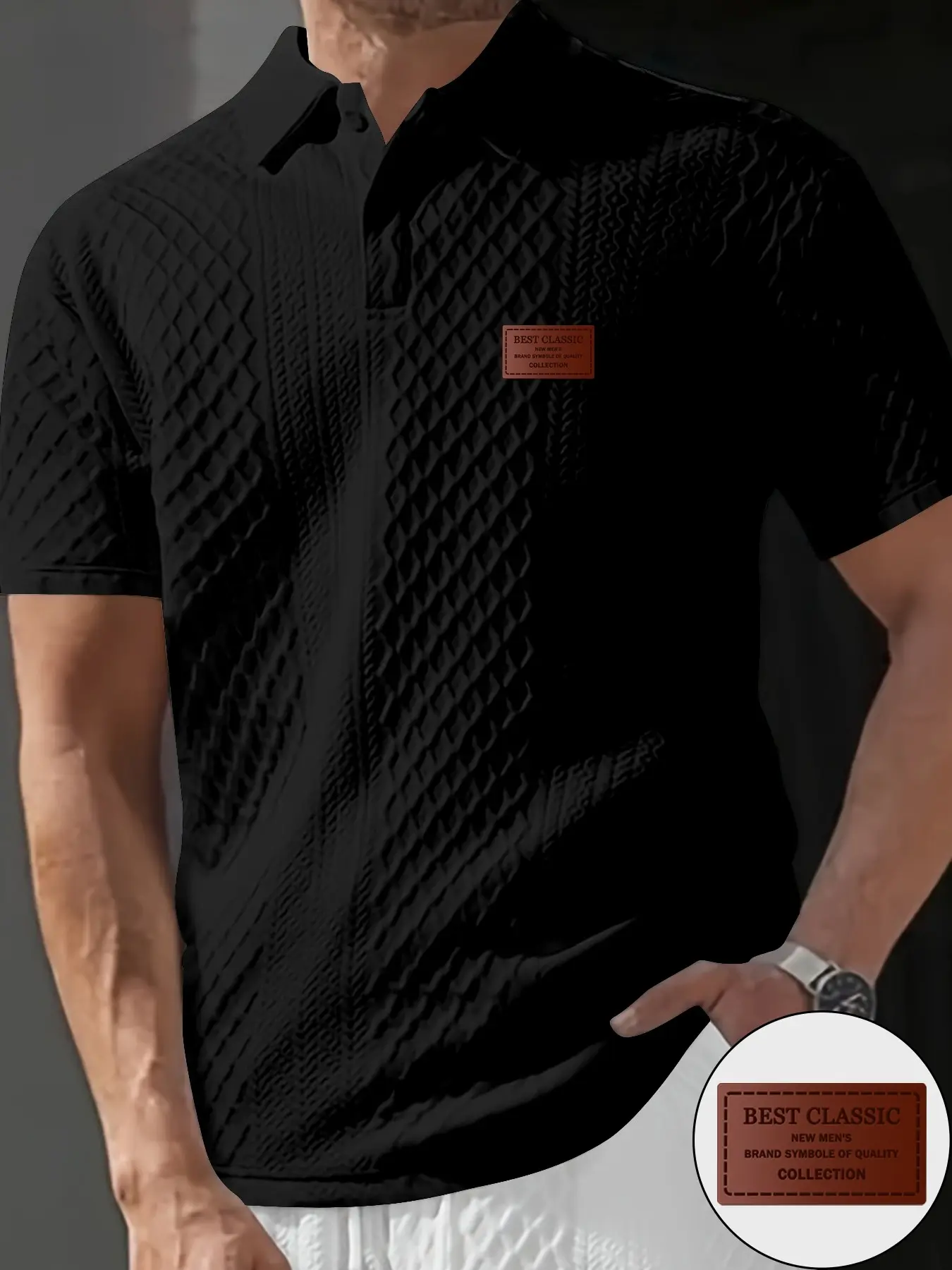 American Casual Texture Polo Shirt, Breathable Comfortable Short Sleeve for Summer, Versatile Business Print T-Shirt for Daily Wear
