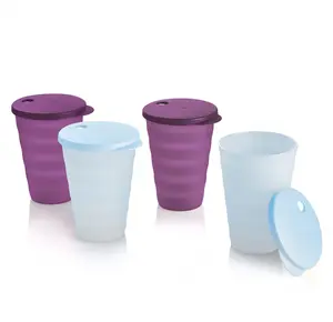 Tupperware Impressions Tumblers 16 oz 500 mL Set of Four Spill-Free Lids Dishwasher Safe Drinkware