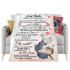 KACISSTY To My Grandson Flannel Blanket 3D Printed Throw Blankets for Beds Plush Quilts Birthday Gifts A Mi Nieto Manta