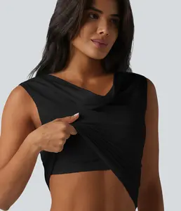 Halara Cotton Jersey Cowl Neck Sleeveless Built-in Bra Casual Top B-DD Cups