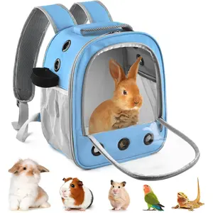 Guinea Pig Carrier Backpack, Portable  Travel Carring Bag for Pet Bunny Chinchilla Bearded Dragon Hamster Parrot Outgoing Pouch Case with Water Bottle Holder & Detachable Pad (Blue)