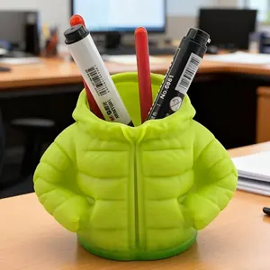 Creative 3D Printed Down Jacket Pen Holder, Multi-Purpose Desktop Organizer, Pencil Storage Box for Stationery, Makeup Brushes, Office Decor