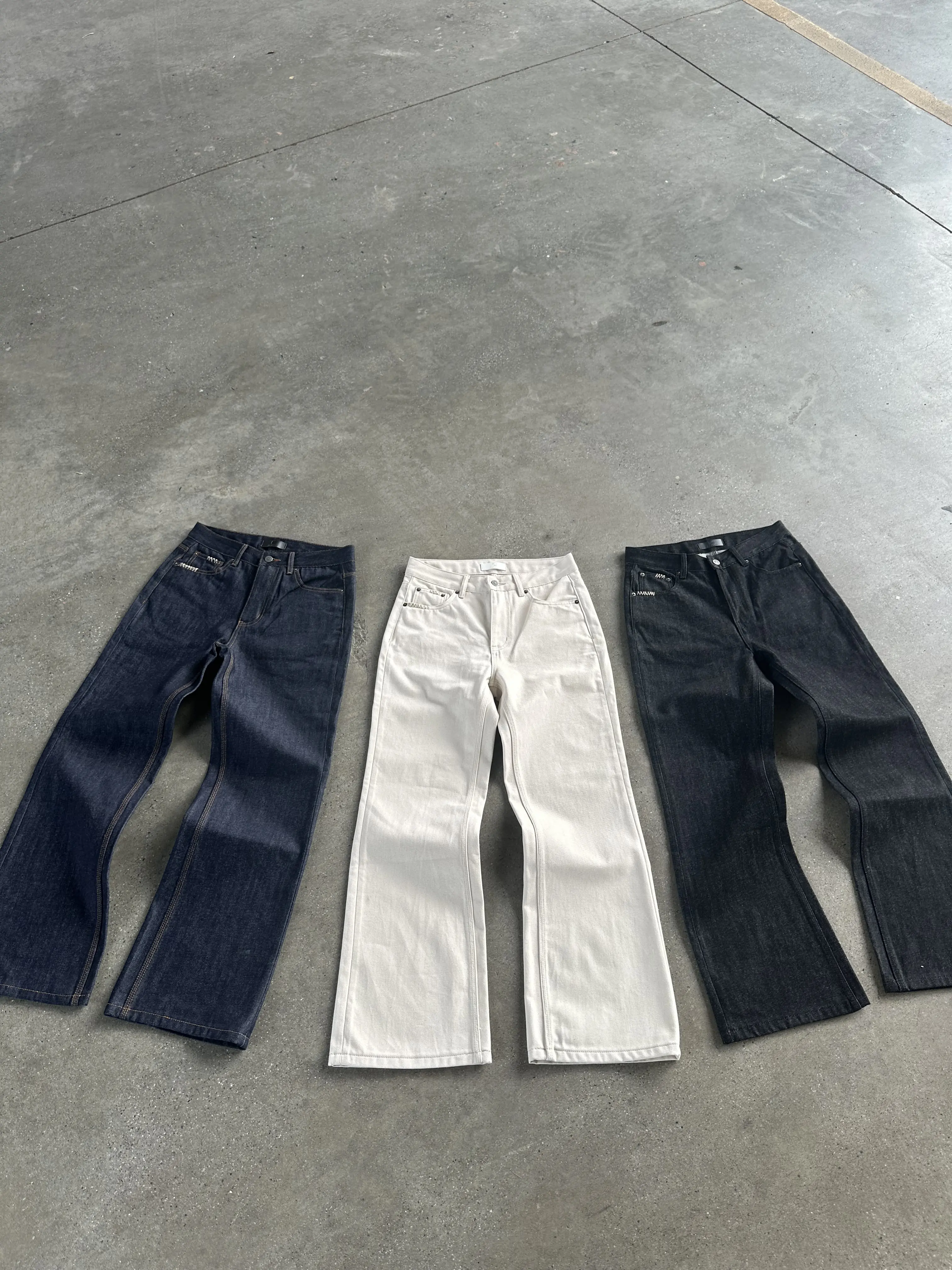 BAGGY Raw Denim Jeans Men's Slightly Flared DarkIndigo Jeans Comfort Fit Classic Men's Pants Bootcut Jeans Zipper Fly Machine Washable bootcut jeans men