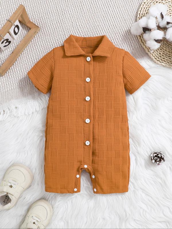 Baby's Waffle Knit Short Sleeve Button Closure Onesie, Casual Comfy for Infant, Infant Toddler Clothes, Newborn Baby Clothes for Summer