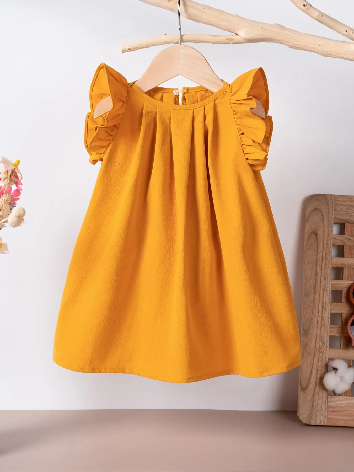 Elegant Baby Girl Dress with Flutter Sleeves, Pure Color Fashionable Infant  Gown, Stylish and Chic Toddler Clothing, Baby Clothes Girl, Toddler Summer  Dresses - TikTok Shop
