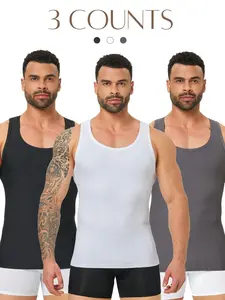 Men's Sleeveless Sports Gym Shirt, Quick-Dry Fitted Design, Ideal for Fitness Running Outdoor Activities, Available in 1/2/3 Pack, Solid Sports Vest