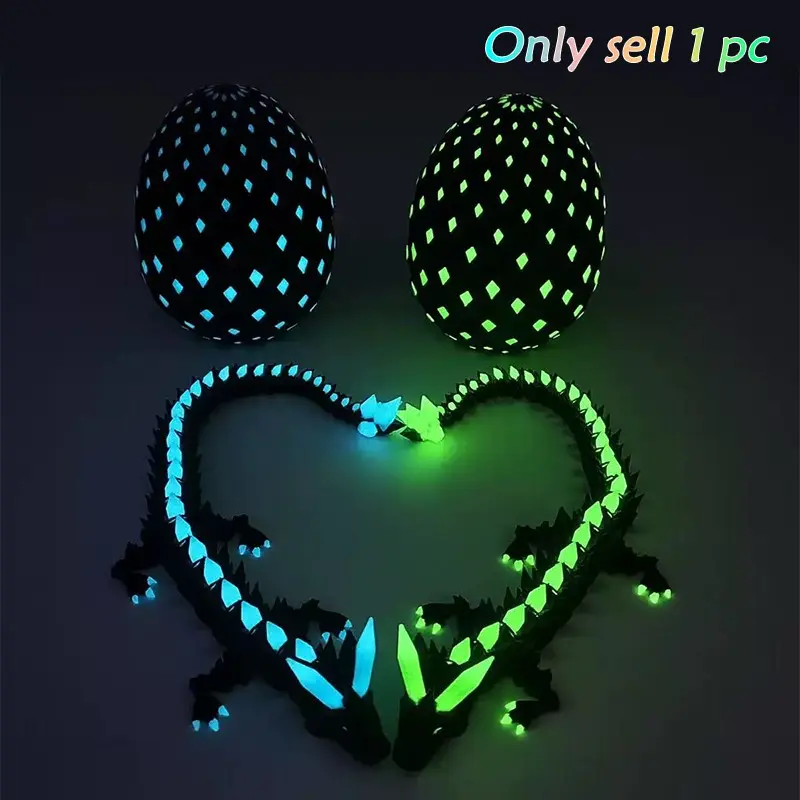 3D Printed Mini Dragon Egg Articulating Figurine, Multiple Glow Colors, Glow In The Dark, Movable Joints, Desktop Decor, Collectible Home Decor for Home Indoor Outdoor, Festival Party Gift!