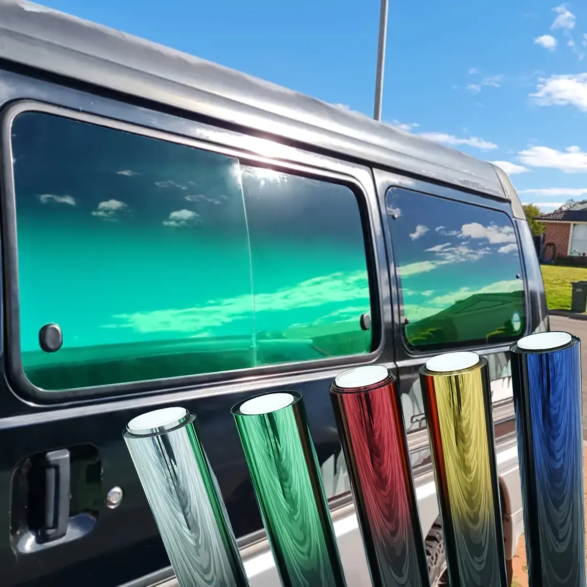 1pc Gradient Window Tint Film, 19.7x118inch, PET Material, Heat-Resistant, Anti-Explosive, Peel and Stick, Solar Film for Cars & Home, Automotive Window Privacy Film