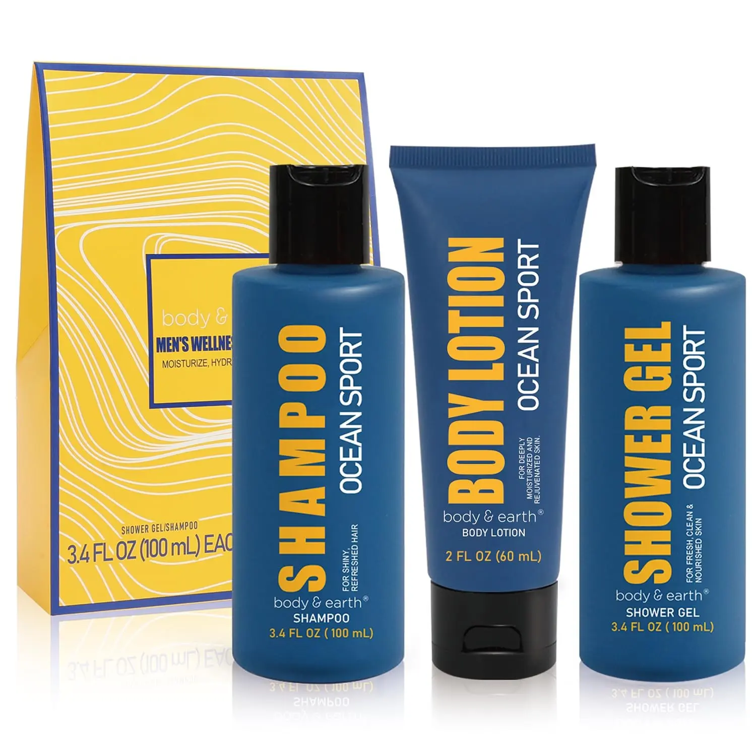 Bath and Body Care Gift Set for Men Body Wash Set with Fresh Ocean Scent Shower Gel, Body Lotion, Shampoo, Birthday Gifts for Men, regalos para hombre, Christmas Gifts for Men