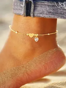 Heart Design Anklet for Women, Stainless Steel Initial Anklet for Women, Simple Classic Golden Bead Chain Anklet for Women, Fashion Jewelry for Beach Party Vacation