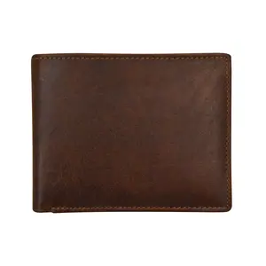 Buffalo Leather RFID 2 Fold ID Wallet - Brown