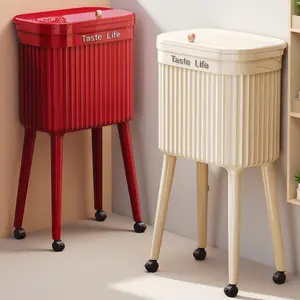 16L/4.23-Gallon No-Bend Kitchen Trash Can, Large-Capacity Lidded Kitchen Trash Can and Recycling Bin, with Raised Stand and Wheels, Office Wastebasket, Suitable for Kitchens, Offices, Bedrooms, and Vanities, with Legs and Swivel Casters for Easy Mobility