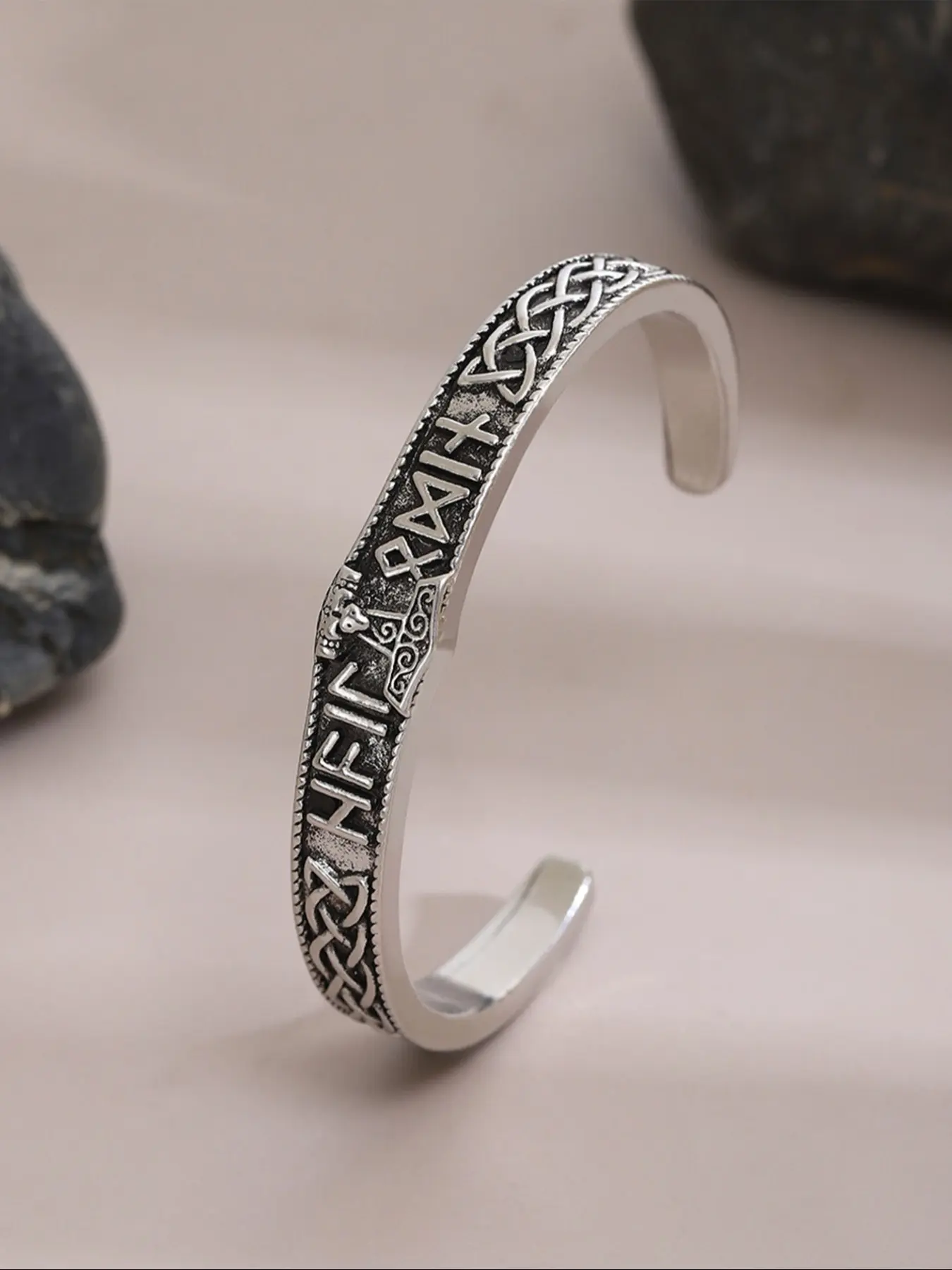 Viking Style Celtic Knot Rune Hammer Bracelet, Fashionable Unisex Open Cuff, Norwegian Accessory, Party Jewelry, Gift Ideas, Word Bracelets, Stackable Bracelets