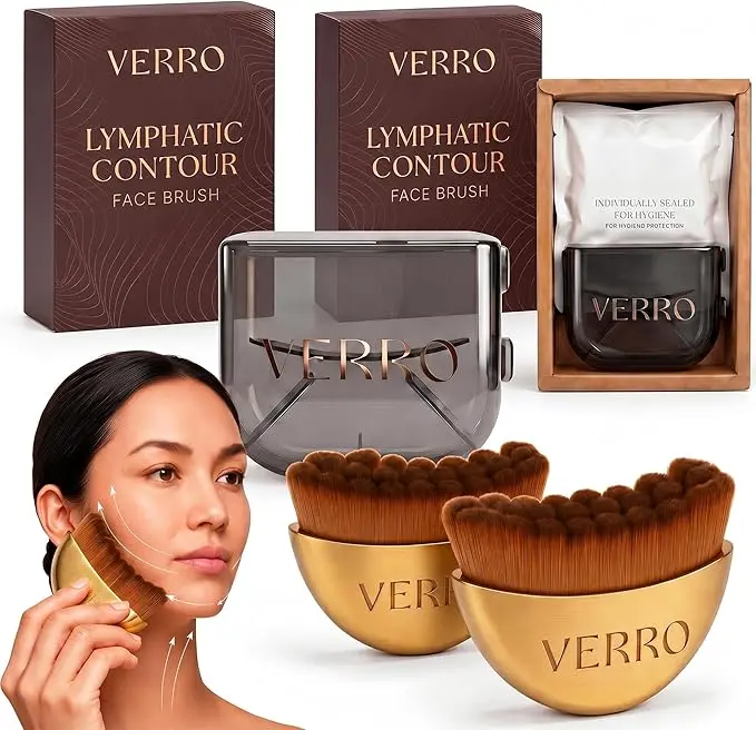 vVERRO  Lymphatic Contour Face Brush(2-PCS),Super Soft Manual Lymphatic Drainage Massager for Sculpting, Relieve Fatigue & Reduce Puffiness, with Portable Case Suitable for Facial Cleansing and Massage