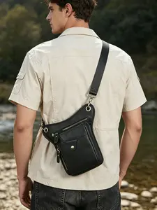 Trendy 4-in-1 Leather Drop Leg Bag, Men's Multi-Way Crossbody Sling/Thigh/Waist/Hip Bag, Classic Waist Leg Pouch for Travel, Work & Gift for Him
