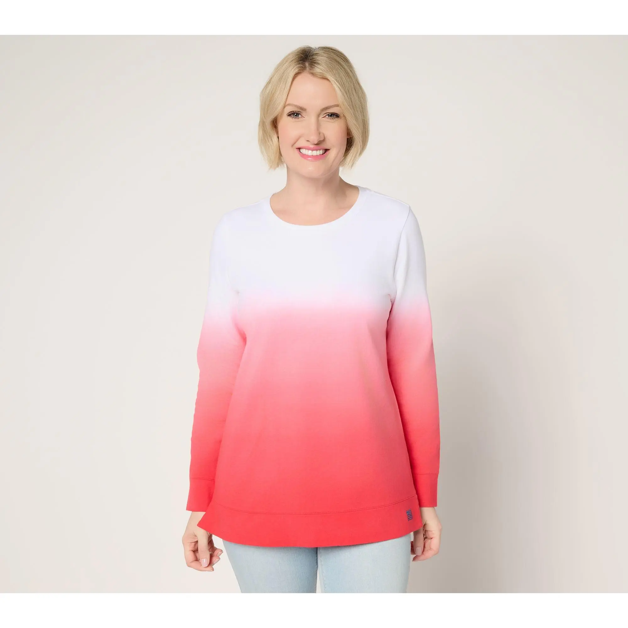 Denim & Co. Petite French Terry Dip Dye Tunic
