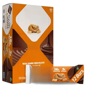 NuGo Slim Dark Chocolate Crunchy Peanut Butter 17g Vegan Protein 3g Sugar 7g Fiber 180 Calories Low Net Carbs Gluten Free 12 Count