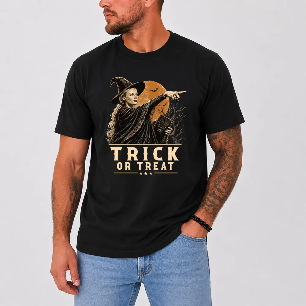 Trick Or Treat Witch Halloween Shirt, Vintage Witch Graphic Tee, Spooky Halloween T-Shirt, Cute Witch Costume Shirt, Halloween Gift for Women & Men