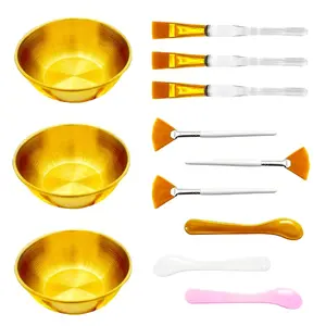 12Pcs Esthetician Facial Supplies 3 Gold Facial Bowls 3 Mud Mask Applicators 3 Fan-Shaped Brushes 3 Flat Brushes - Facial Bowl and Brush Set & DIY Face Mask Mixing Tool Kit (large)