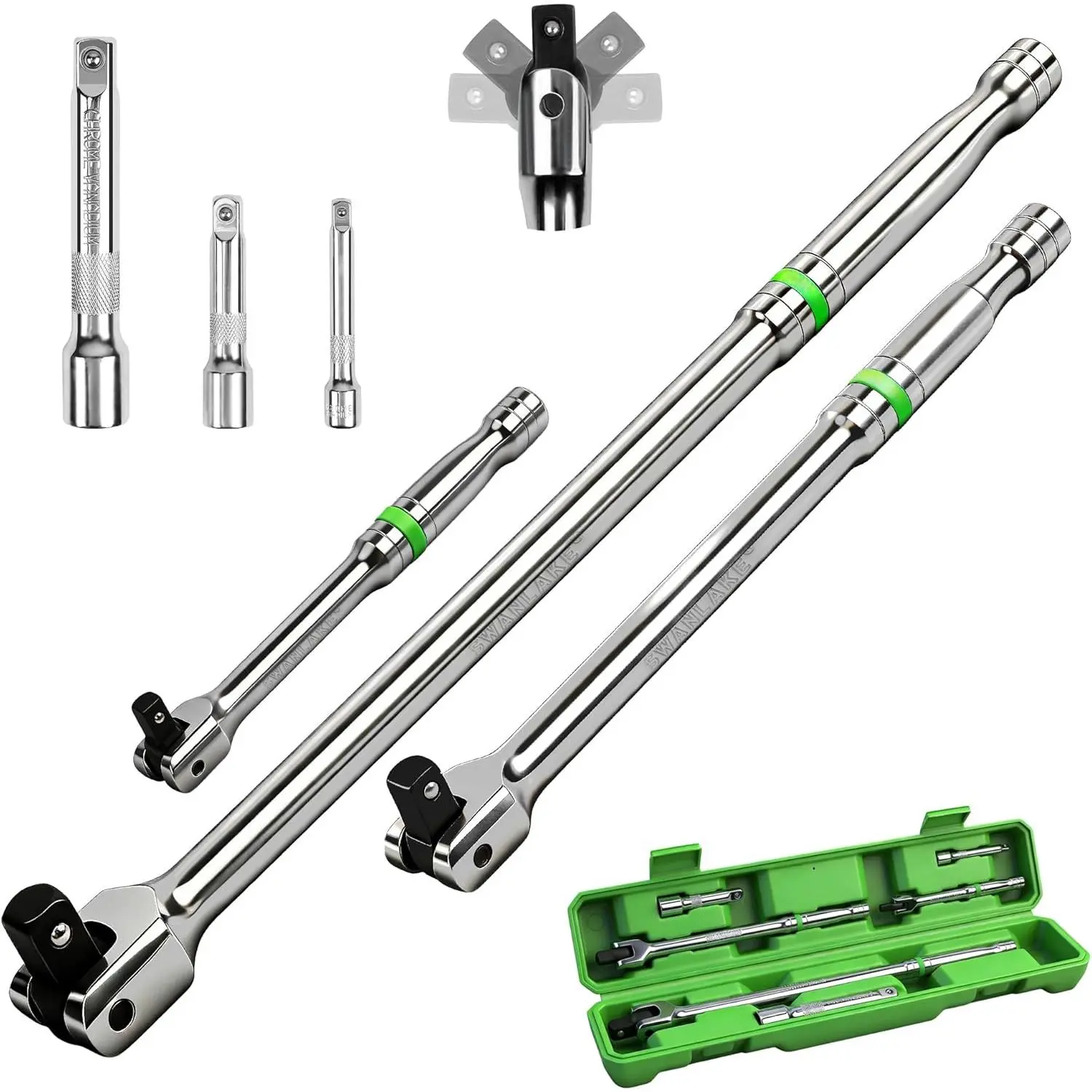 GARDEN TOOLS 6-Piece Premium Breaker Bar Set, 1/4", 3/8" & 1/2" Drive, Heavy Duty Breaker Bars, 6-inch, 10-inch, 15-inch Length with 180° Rotatable Head