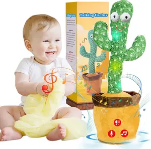Dancing Singing Cactus Toys with Box, Talking Mimicking Cactus Repeats What You Say, 2 Interchangeable Costumes for Halloween & Christmas, Educational Toy Gift for Children