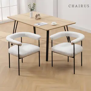 CHAIRUS  Modern Dining Chairs Set of 2, Sherpa Upholstered Kitchen Chairs with Curve Backrest, Barrel Side Chairs with Metal Legs Boucle Vanity Chairs, Accent Arm Chairs for Dining Room, Living Room, White