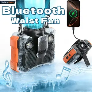BLAVOR 3-in-1 Waist Fan with Bluetooth Speaker & Power Bank, 29600 mWh Large Battery, 26000RPM Strong Airflow, Up to 82H Long Cooling, Flashlight & HD Sound, Clip-on Wearable Belt Fan for Outdoor, Work, Camping.
