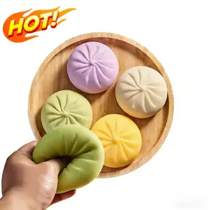 4 PCS  Dumpling Stress Balls Fidget Sensory Toy Squeeze Dough Ball Stress Relief Hand Toy Bun with Food Steamer Stretchy Desk Toys