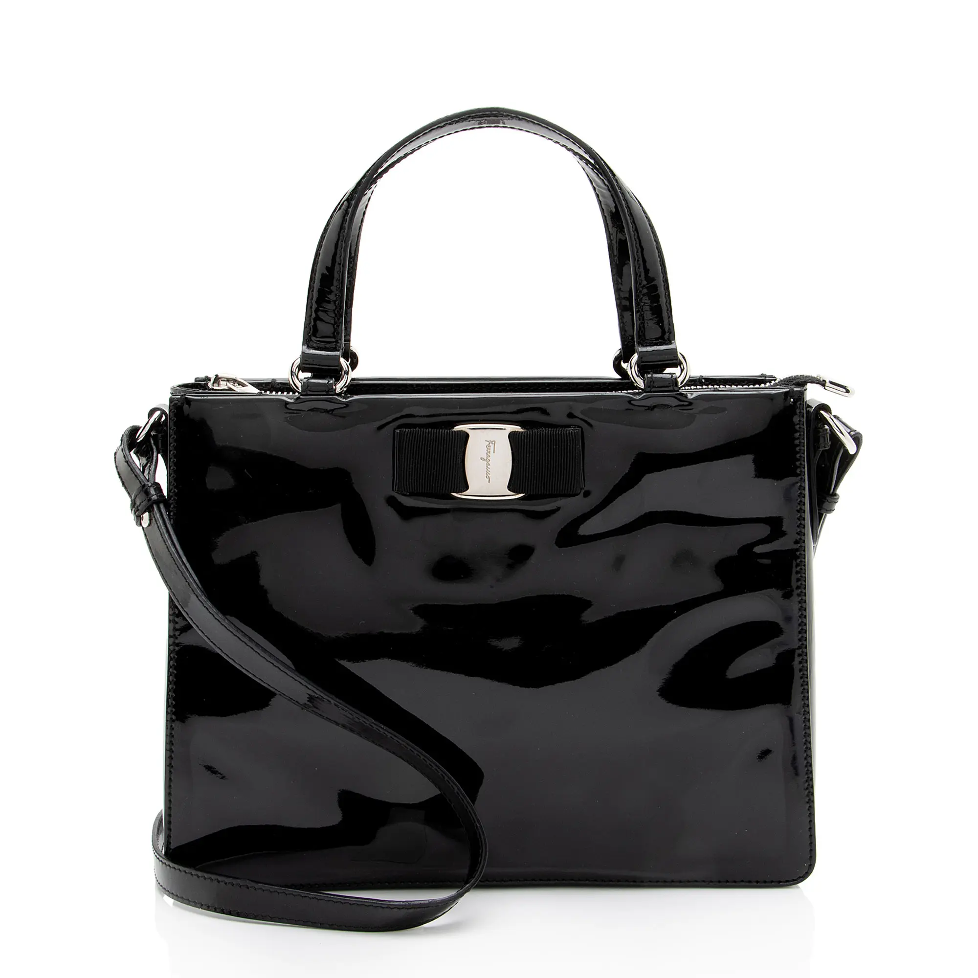 Pre-owned SALVATORE FERRAGAMO Leather Tote Bags Ferragamo Patent Vara Tracy Tote