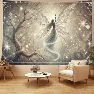 1PC,2D Flat Enchanted Forest Fairy Starry Sky Backdrop, Festival Event Decoration Cloth, Photo Shooting Background, Fantasy Fairy Magic Forest Star Tapestry, Party Decor Background, Bedroom Living R