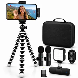 Vlogging Kit for iPhone & Android with Wireless Microphone – Flexible Tripod Stand with LED Light, Phone Mount, Remote & Carry Case for TikTok, YouTube & Content Creators