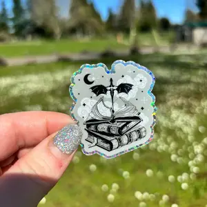 FW Dragons and Books Glitter Sticker