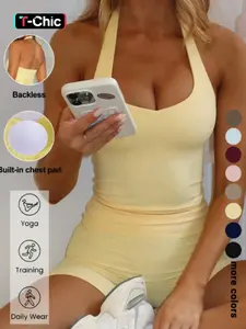 Sexy Backless Halter Top Set for Women, Seamless Tight-Fitting Shorts, Casual Yoga Running Pilates, Comfortable Daily Wear, Activewear Set